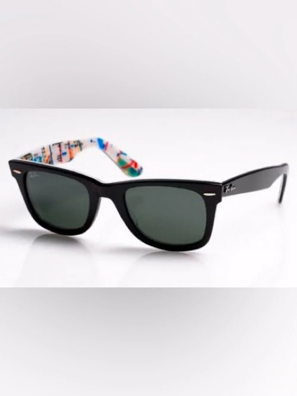 Ray-Ban Black Wayfarer Sunglasses with Multicolor Map-Print Temples